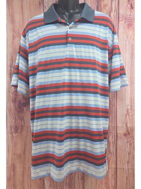 Nike Golf Mens Striped Dri-Fit Polo XXL Blue Red Performance Stretch